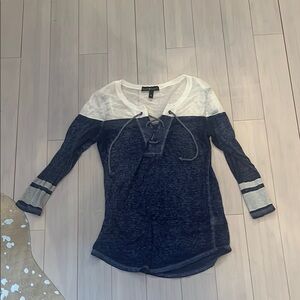 Navy and White Lace-Up Top